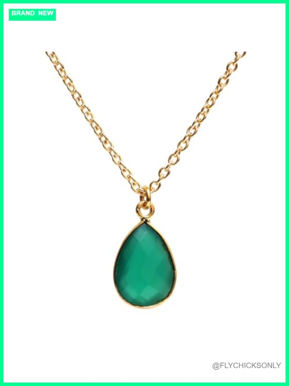 Handmade Teardrop Onyx Pendant Necklace Gold Plated 18 Inch Hypoallergenic